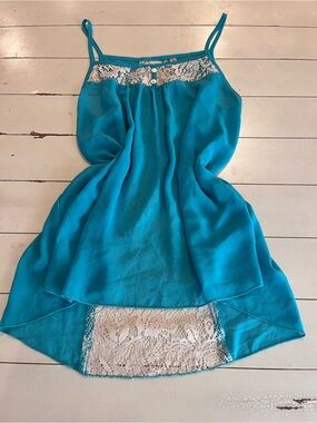 Final Touch Turquoise Blue Lace-Trim Sleep Chemise